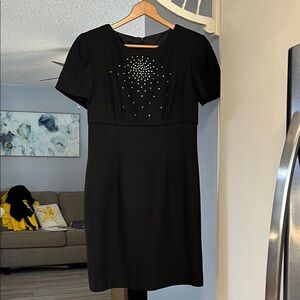 John Roberts Black Short Sleeve Dress Rhinestone Embellishments Size 6